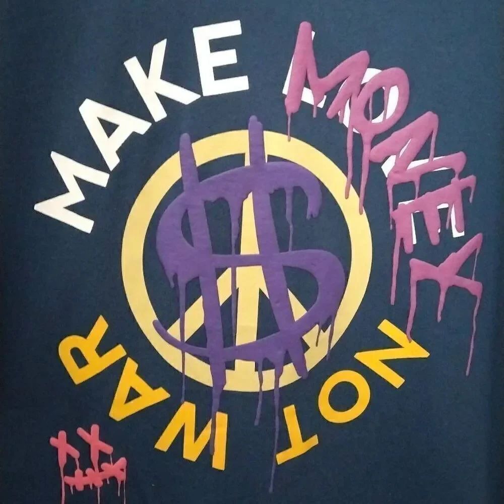 Make Money Not War Tshirt by Genuine Garments, XXL, Blue NWOT